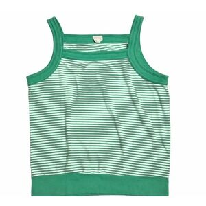 VTG 70s 80s Sears Green Striped Tank Top Womens Size L Retro Shirt Made in USA